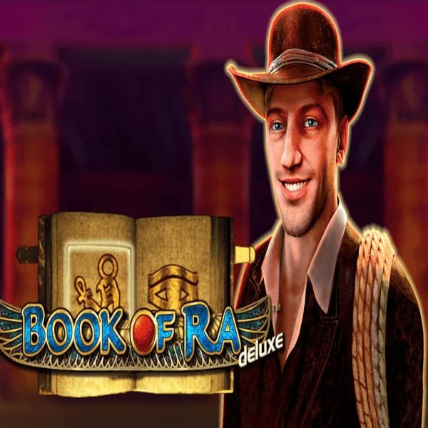 Official Slots logo: Book of Ra Deluxe by Novomatic at Robocat Casino