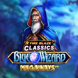 Fire Blaze Blue Wizard Megaways slot visual from Rarestone Gaming available on robocatcasino.co.com